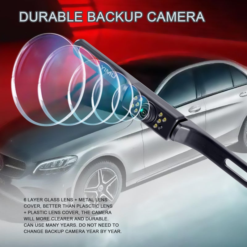 YIMU Car Backup Camera, License Plate Camera with 7 LED Lights Rear Camera, HD Night Vision Rear View Camera,Wide View Angle, IP69K Waterproof Reverse Vehicle Camera for Cars,SUV,Trucks,RV, Pickup - Image 3